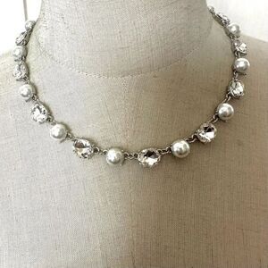 Faux pearl rhinestone  silver tone  necklace